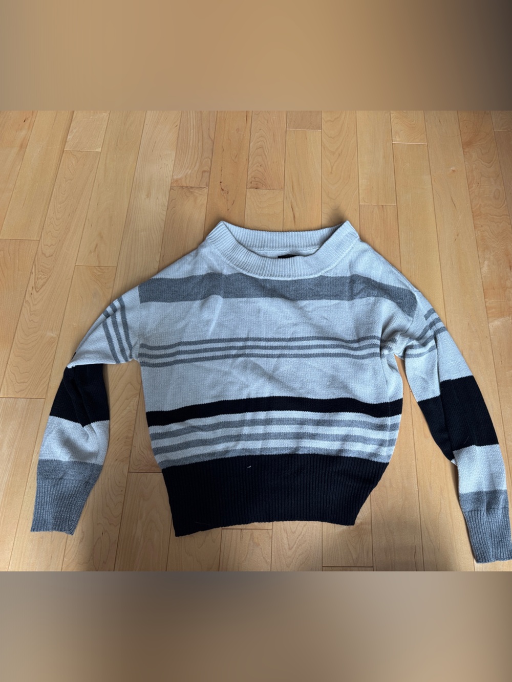 Lucky Brand Gray, Black & White Striped Cropped Sweater